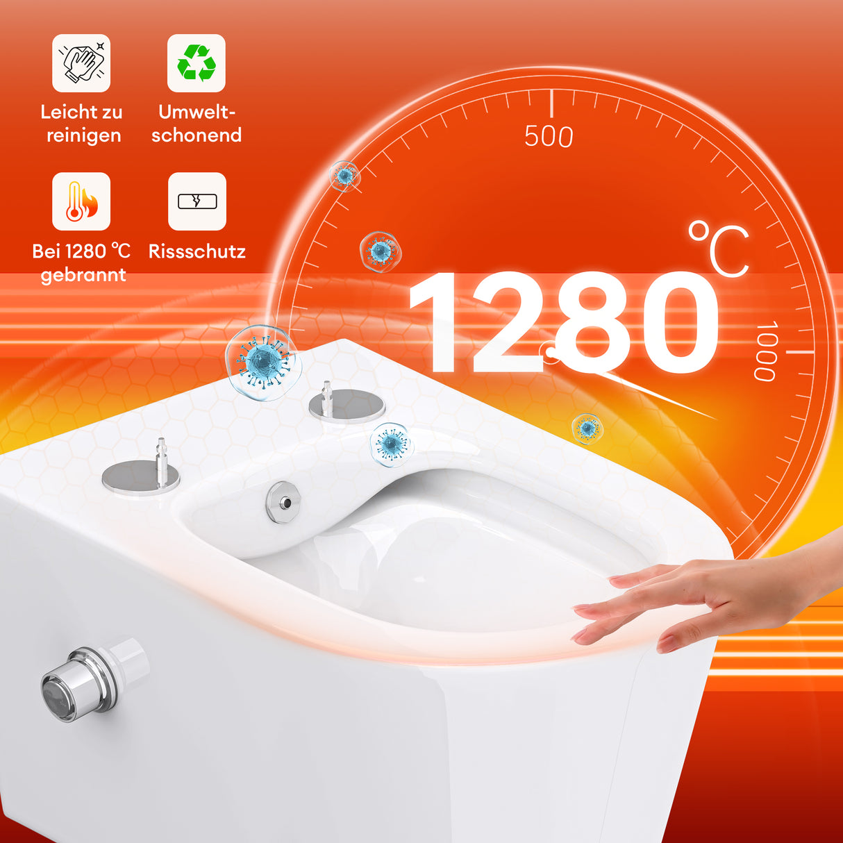 glasvilla Hänge WC Toilette Wand-WC Spülrandlos Weiß aus Keramik Wandmontage mit Absenkautomatik