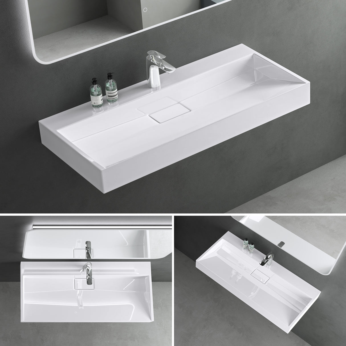 glasvilla Waschbecken Aufsatzwaschbecken Hängewaschbecken Hängewaschtisch inkl. Ablaufgarnitur Mineralguss Rechteckig Waschplatz col19