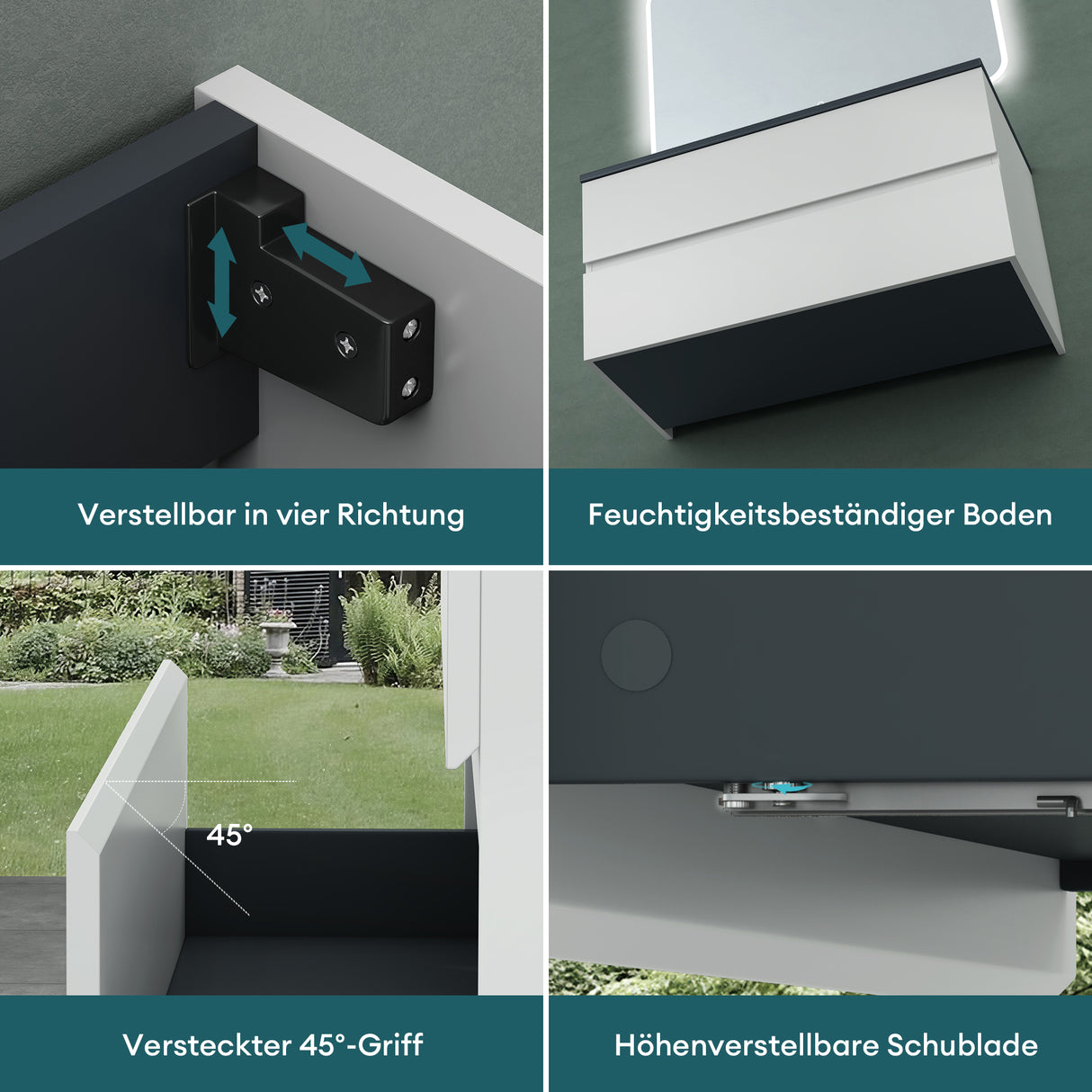 glasvilla Badmöbel-Set Waschtisch mit Unterschrank Mineralguss Waschbecken in Anthrazit Waschbeckenunterschrank  2-Schubladen Soft-Close Aqualis