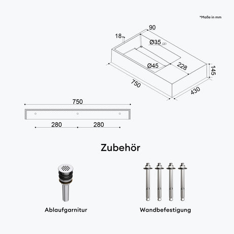 glasvilla Waschbecken Aufsatzwaschbecken Hängewaschbecken aus Mineralguss Col12