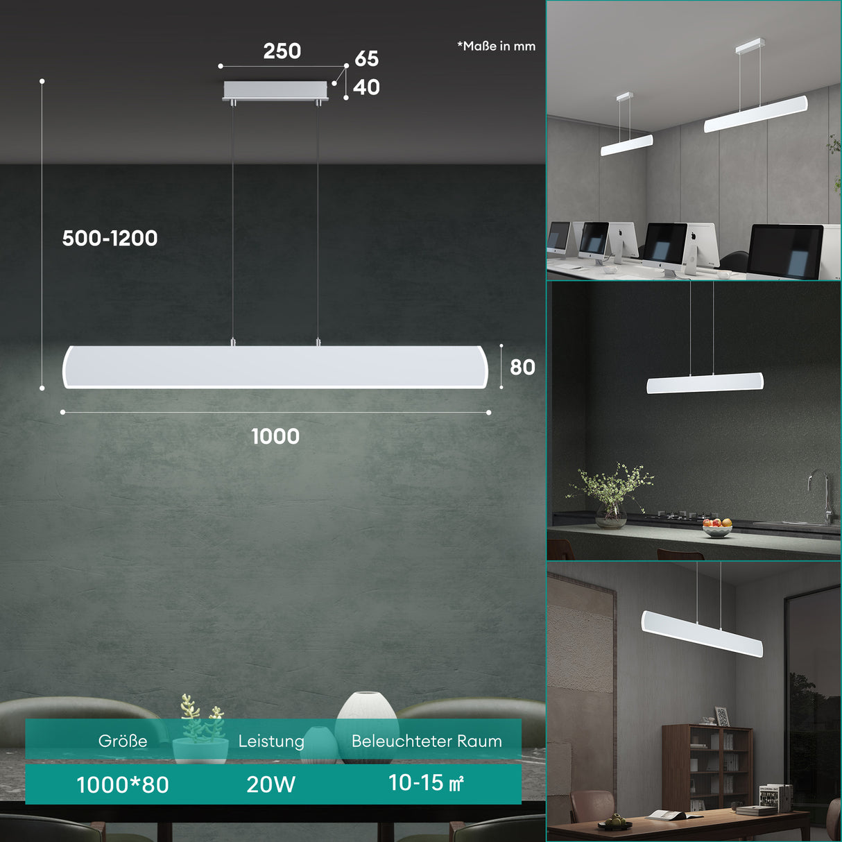 glasvilla Pendelleuchte LED Hängelampe Dimmbar mit Fernbedienung Verstellbares Kabel Hängeleuchte für Esszimmer Wohnzimmer Schlafzimmer