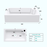 glasvilla Waschbecken Gäste WC Aufsatzwaschbecken mit Hahnloch 46x26x11cm Mineralguss Eckig Klein Waschschale Waschplatz Col101