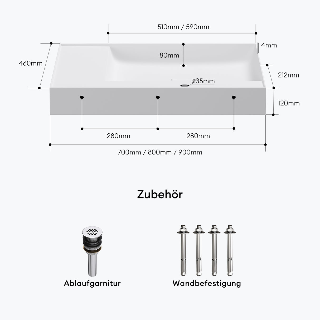 glasvilla Waschbecken Aufsatzwaschbecken Hängewaschbecken Mineralguss Rechteckig Waschplatz Col630