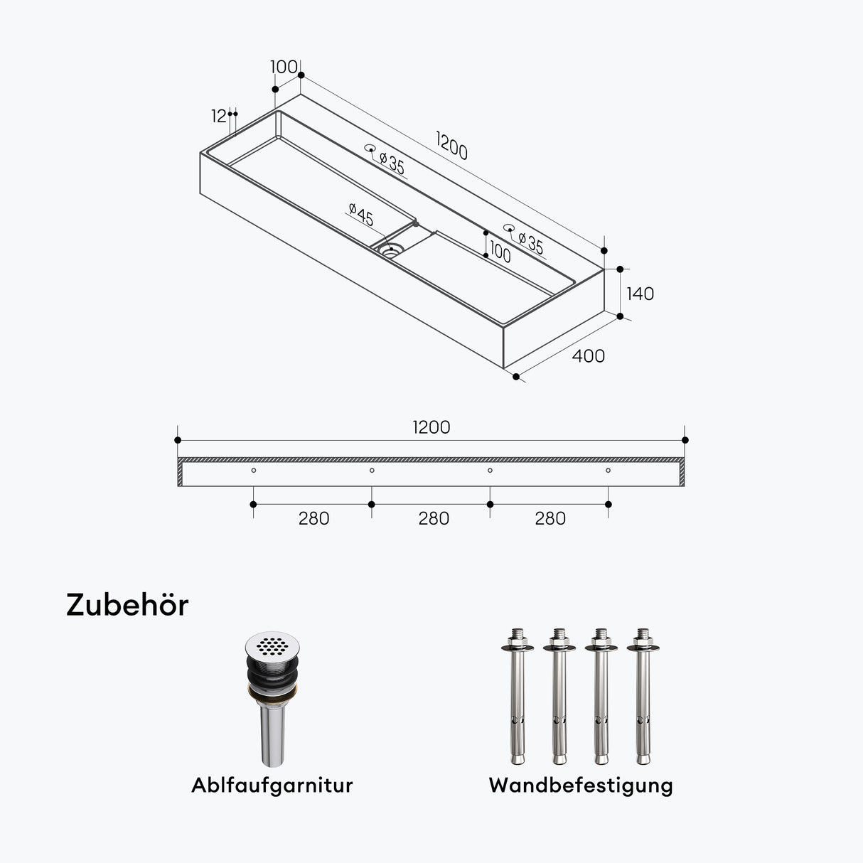 glasvilla Waschbecken Aufsatzwaschbecken Hängewaschbecken aus Mineralguss mit Armaturloch Col6028
