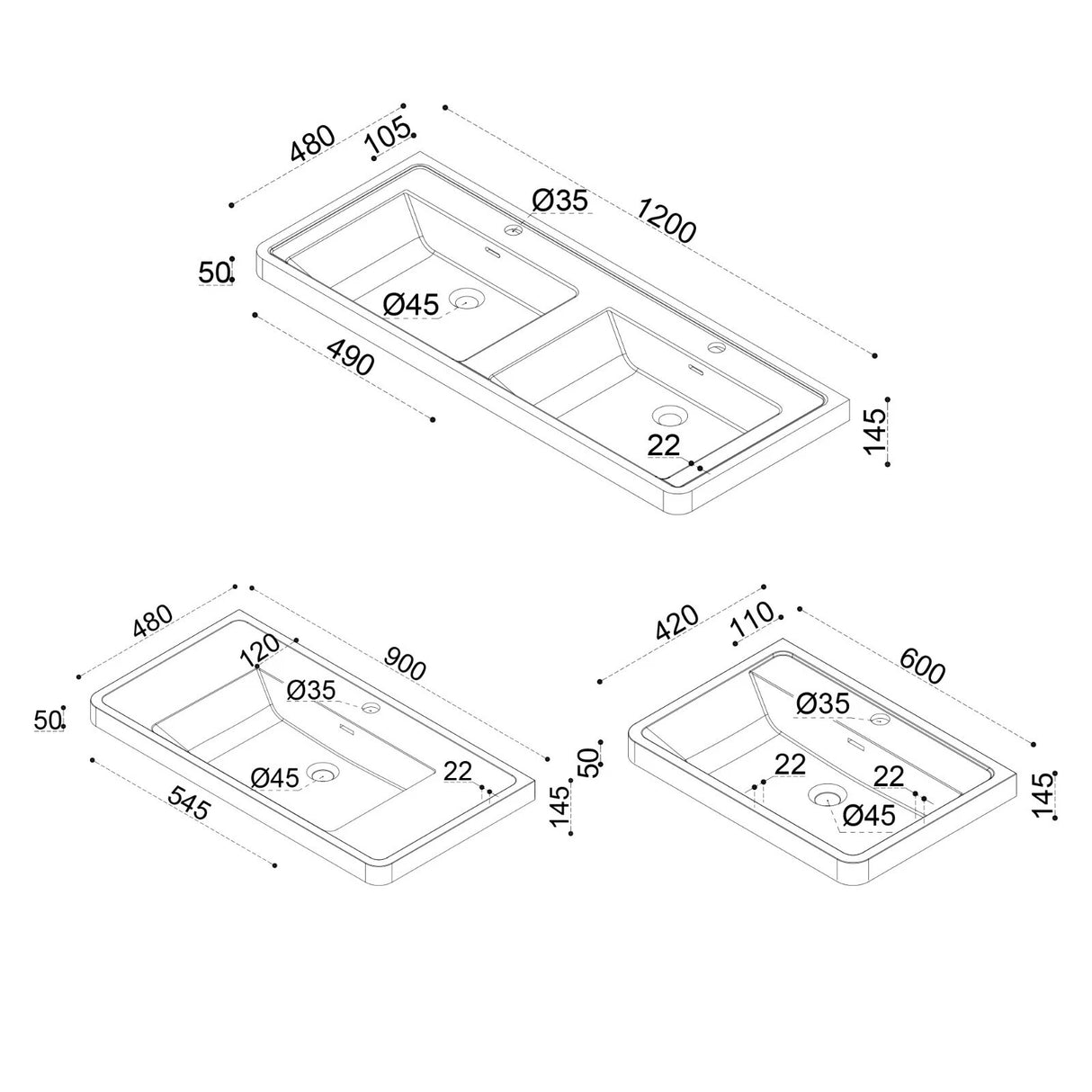 glasvilla Waschbecken Einbauwaschbecken Rechteckige Waschschale aus Mineralguss mit Überlauf Col8