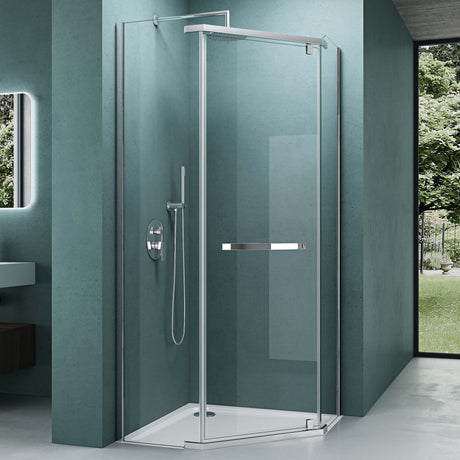 glasvilla Fünfeck-Duschkabine mit Duschtasse Duschwand Echtglas ebenerdige Montage möglich 8mm ESG Dusche Ravenna08