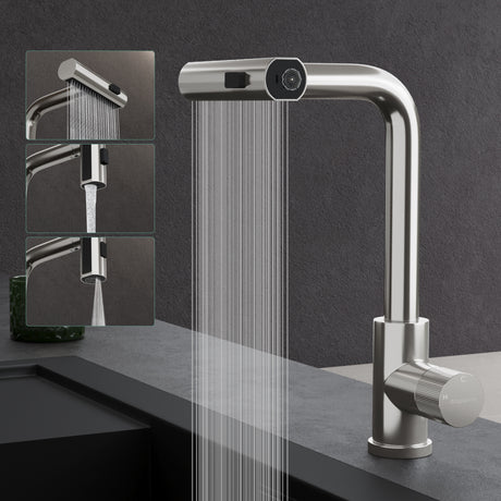 glasvilla Wasserhahn Küche Küchenarmatur mit Brause Ausziehbar, Küchenwasserhahn 360°Schwenkbar 3 Sprühfunktionen, Mischbatterie Spültischarmatur aus Edelstahl Turnix-02
