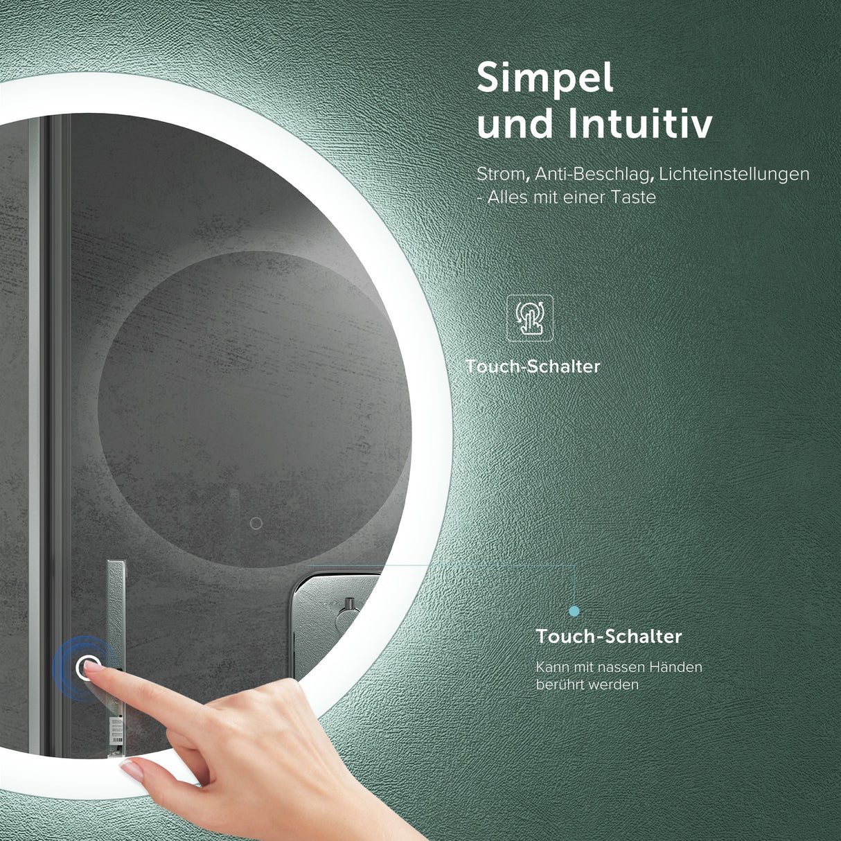 glasvilla Wandspiegel Badezimmer Spiegel LED runder Lichtspiepgel LED Bad-Spiegel mit Touchschalter, Antibeschlag durch Antifog-Schicht LED-Spiegel 05