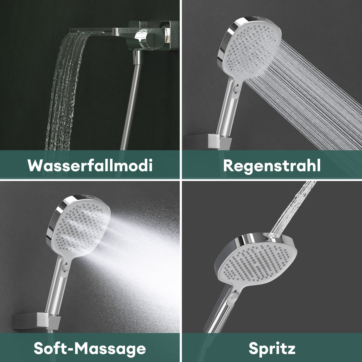 glasvilla Badewannenarmatur mit Handbrause Wasserfall Wannenarmatur Strahlarten Handbrause aus Messing inkl. Brausestange und Brauseschlauch