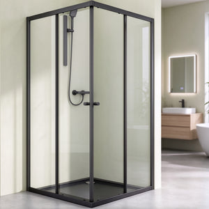 glasvilla Duschkabine mit Doppel-Schiebetür Duschtür Eckeinstieg Echtglas Lotuseffekt 6mm ESG-Sicherheitsglas Ravenna16K Schwarz