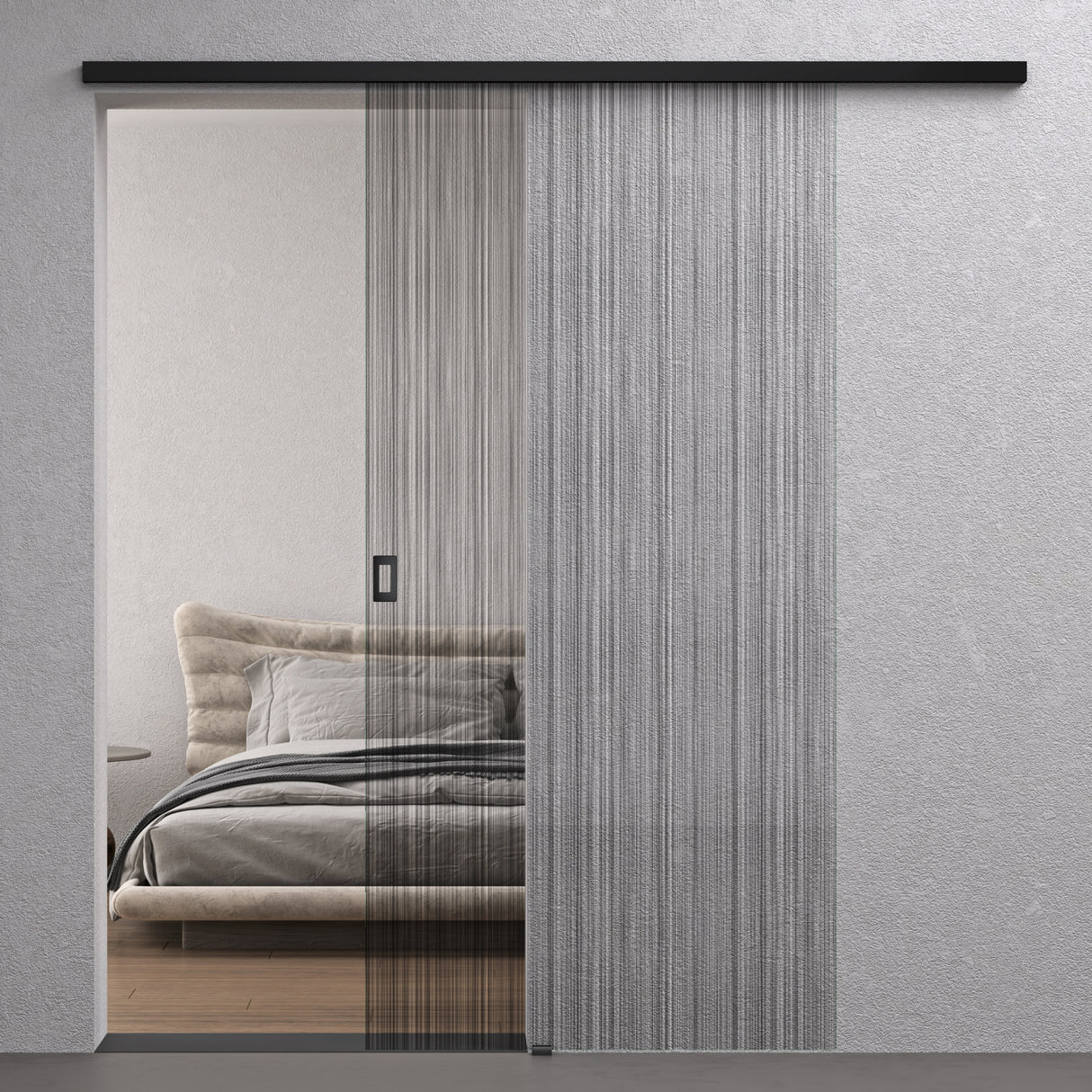 glasvilla Glasschiebetür komplettset Zimmertür Matt Schwarz 8mm ESG-Sicherheitsglas, Schiebetür Glas schwarz gebürstet mit Laufschiene aus Aluminium Muranino-001