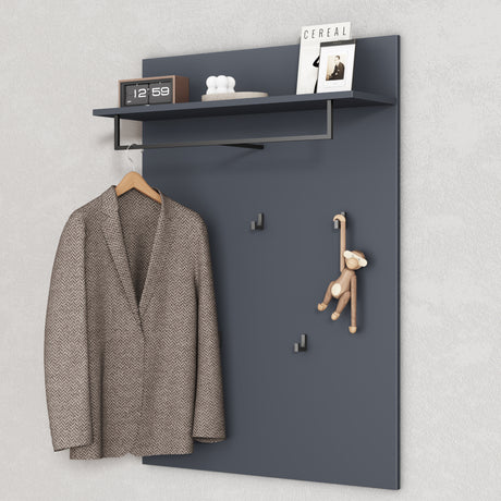Glasvilla Design – Panel perchero de pared con estante, barra y 5 ganchos Gabo-01 (78×108 cm)