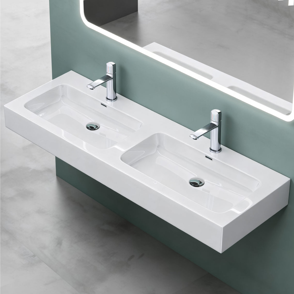 lavabo double Glasvilla, lavabo à poser, lavabo suspendu, lavabo en fonte minérale, meuble-lavabo Col830