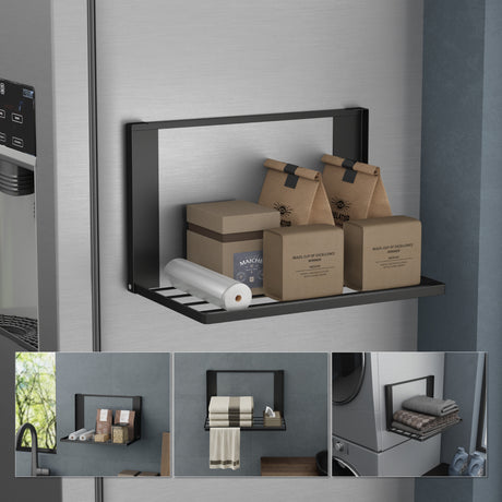 glasvolla Toallero Toallero de Baño Estantes Magnéticos para Lavadora Estante Plegable Estante de Pared sin Perforación 41x25cm Estante Multifuncional para Lado de Refrigerador, Baño, Cocina Folda-01