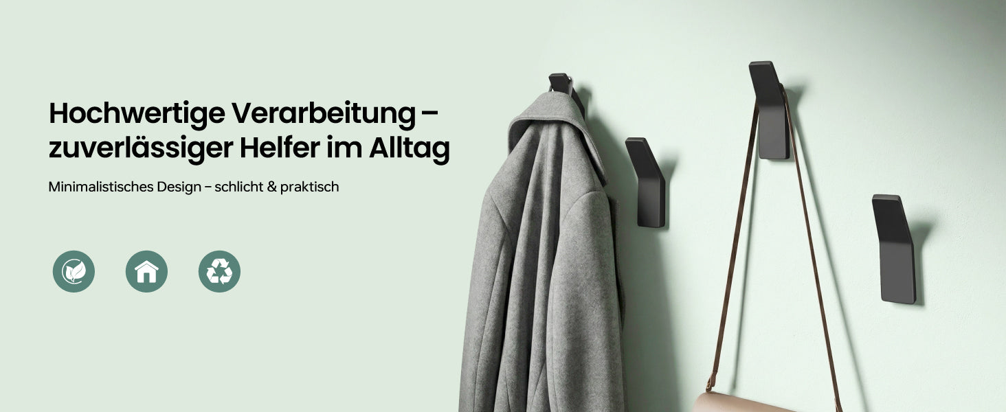 glasvilla Kleiderhaken Garderobenhaken 4 Stück, Wandhaken zum Bohren oder Kleben für Schlafzimmer, Badezimmer, Kleiderschrank, Wohnzimmer Stalo-13