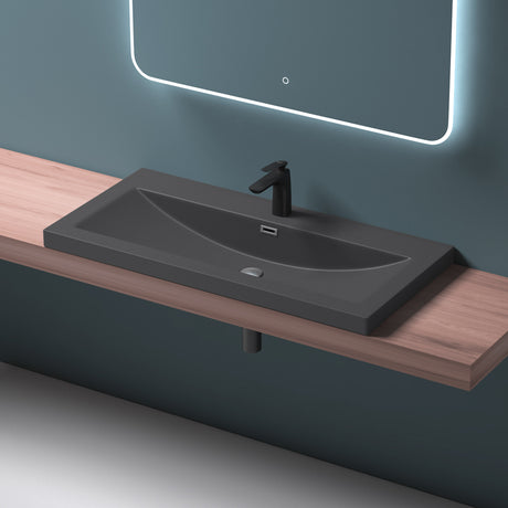 glasvilla Waschbecken Einbauwaschbecken Waschschale Waschtisch Mineralguss Rechteckig 1 Armaturenloch Überlauf-Funktion Col01