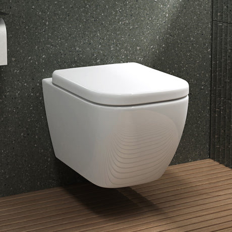 glasvilla Hänge WC Toilette Wand-WC Spülrandlos Weiß aus Keramik Wandmontage mit Absenkautomatik