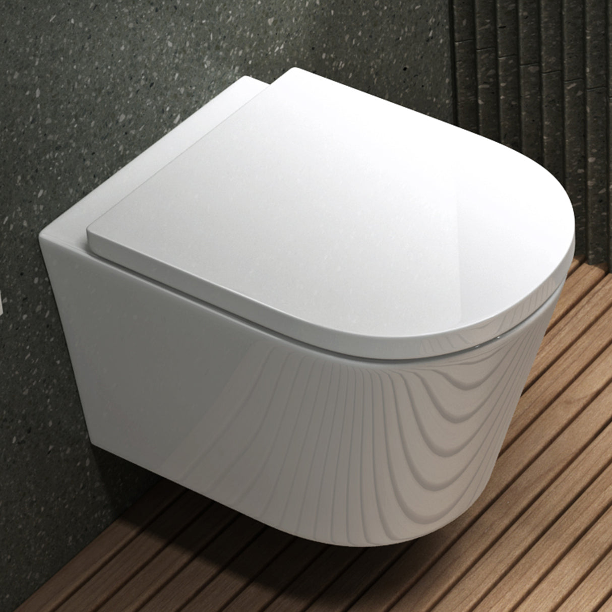 glasvilla Hänge WC Toilette Wand-WC Spülrandlos Weiß aus Keramik Wandmontage mit Absenkautomatik