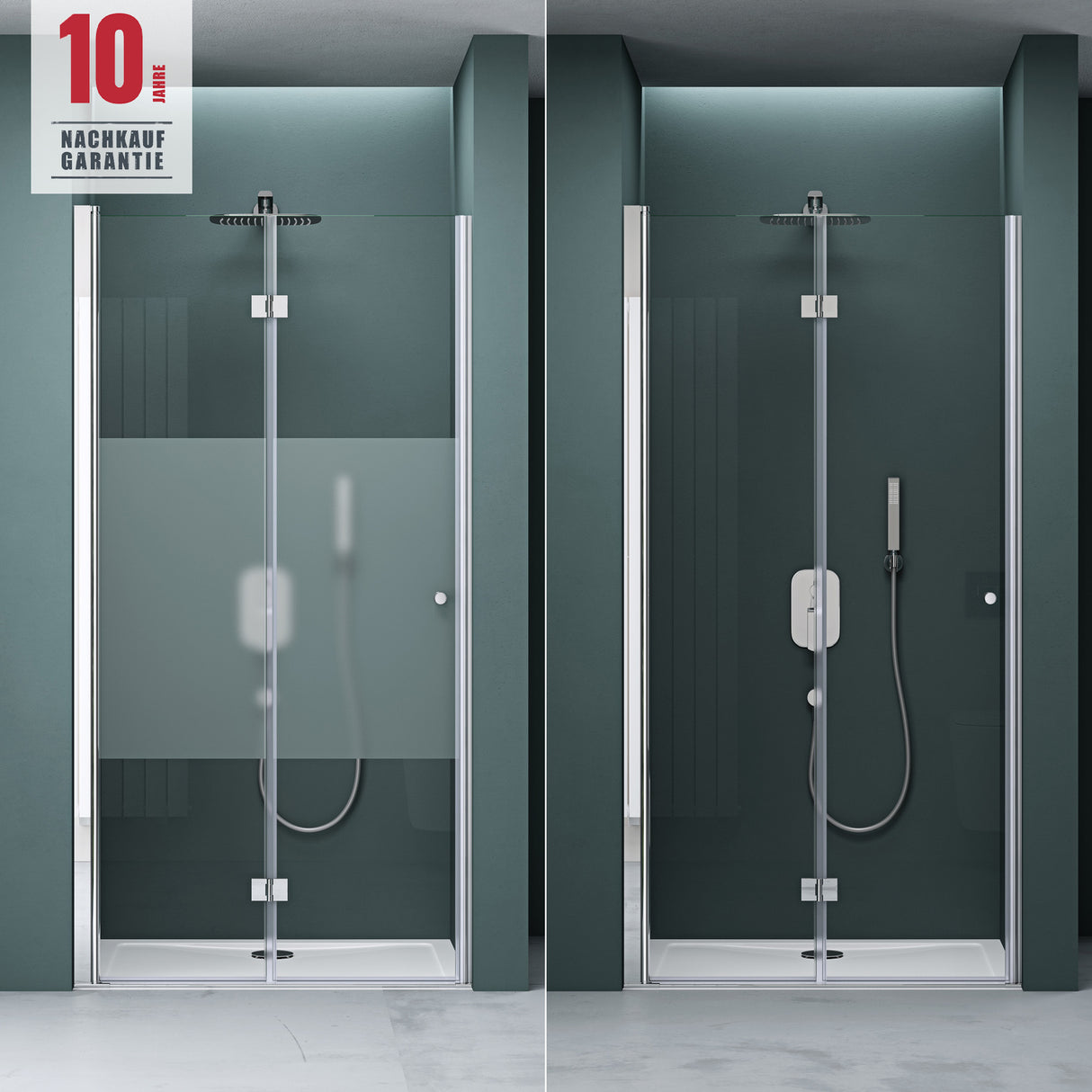 glasvilla Duschtür Nischentür dusche Duschabtrennung Duschkabine mit Drehfalttür ESG-Sicherheitsglas inkl. NANO-Beschichtung in Klarglas und Teilsatiniert Teramo26K+MS