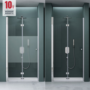 glasvilla Box Doccia a Nicchia in Vetro con Porte Scorrevoli Box Cabina Doccia in Vetro Trasparente e Parzialmente Satinato di Sicurezza ESG con Rivestimento Nano Teramo26K+MS