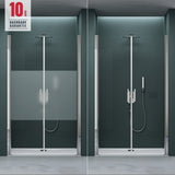 glasvilla Duschtür Nischentür dusche Duschabtrennung Duschkabine Schwingtür 180° Doppeltür 6mm ESG Nano-Beschichtung Klarglas/Satiniert Streifen/Vollsatiniert mit Hebe- und Senkmechanismus Teramo24K+MS+VS