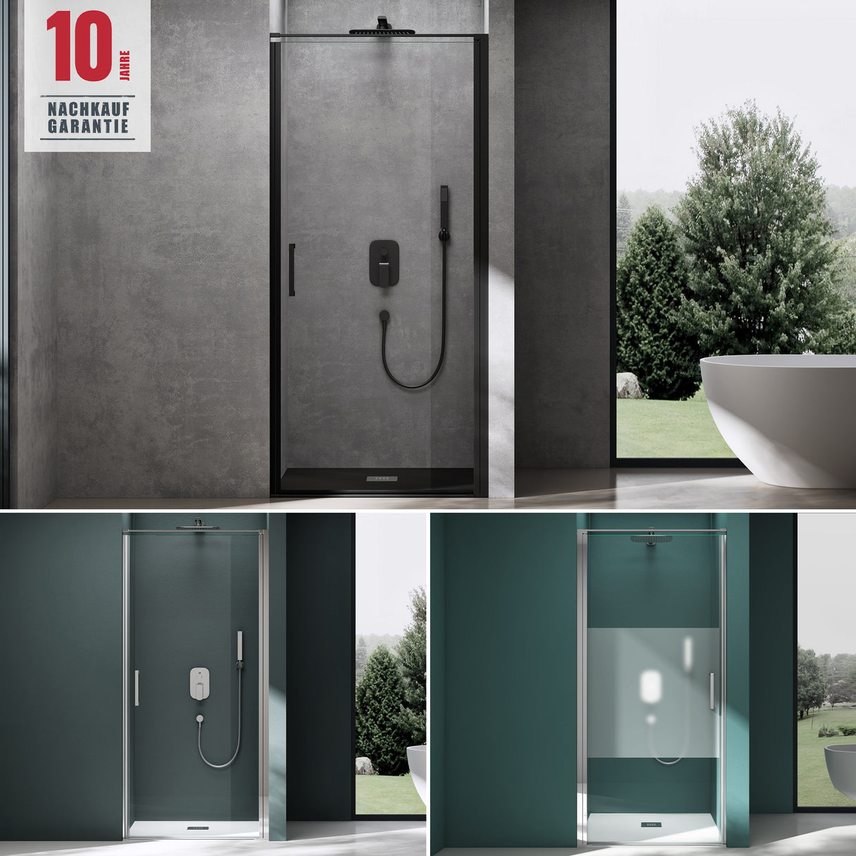 glasvilla Duschtür Nischentür dusche Duschabtrennung Chrom und Schwarz Duschkabine Schwingtür 8mm ESG-Sicherheitsglas mit Nanobeschichtung Hebe-Senk-Mechanismus Klarglas und Milchglas Streifen Teramo36K