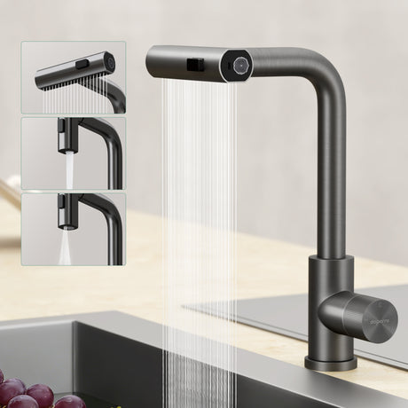 glasvilla Wasserhahn Küche Küchenarmatur mit Brause Ausziehbar, Küchenwasserhahn 360°Schwenkbar 3 Sprühfunktionen, Mischbatterie Spültischarmatur aus Edelstahl Turnix-02