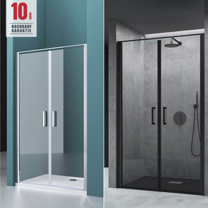 glasvilla Puerta de ducha Puerta de nicho ducha Separación de ducha Cromo y Negro Cabina de ducha Puerta oscilante 180° Doble puerta 8mm ESG Recubrimiento Nano Cristal transparente con mecanismo de elevación y descenso Teramo66