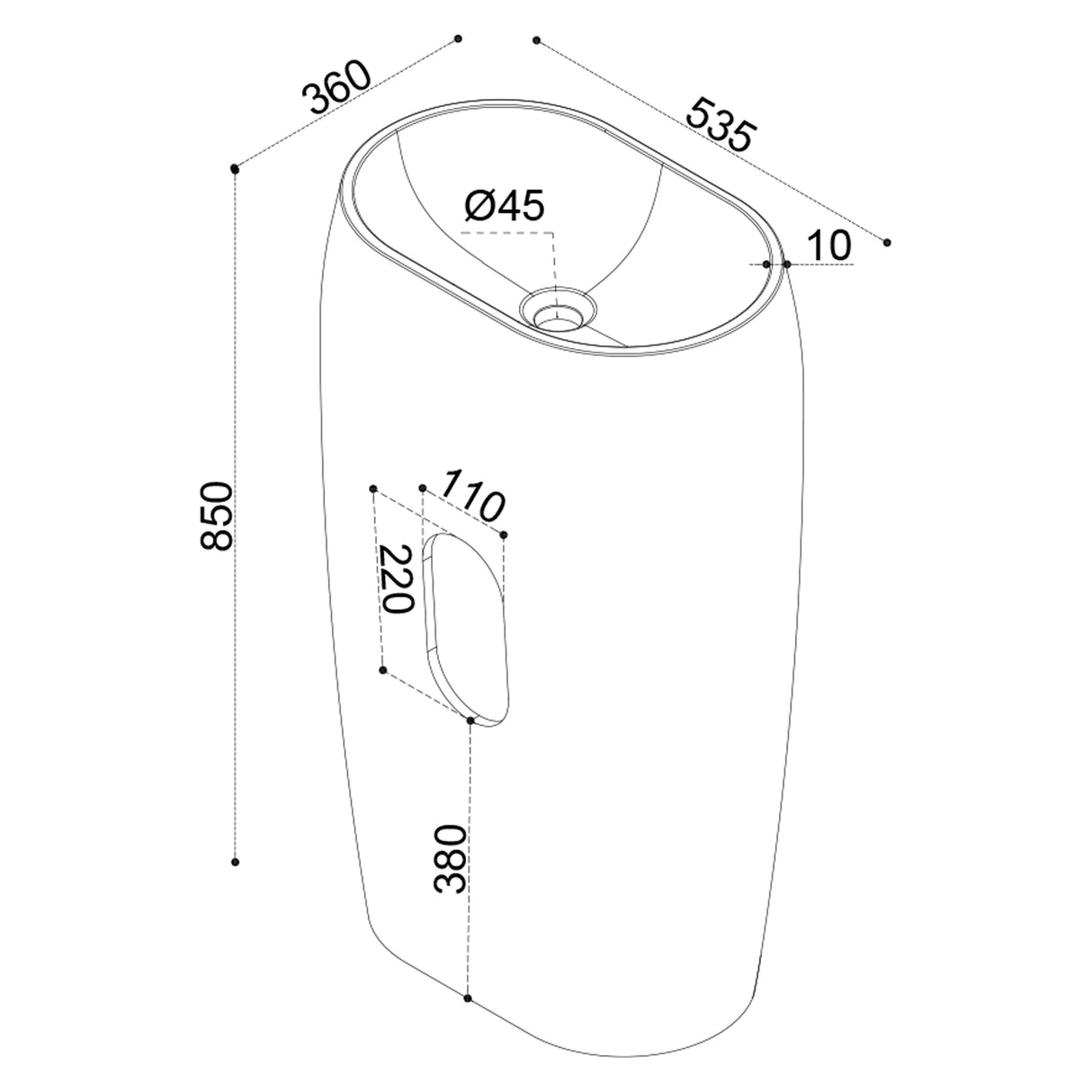 Lavabo sur pied Glasvilla Design Col32 en matériau minéral moulé, lavabo, lavabo sur pied