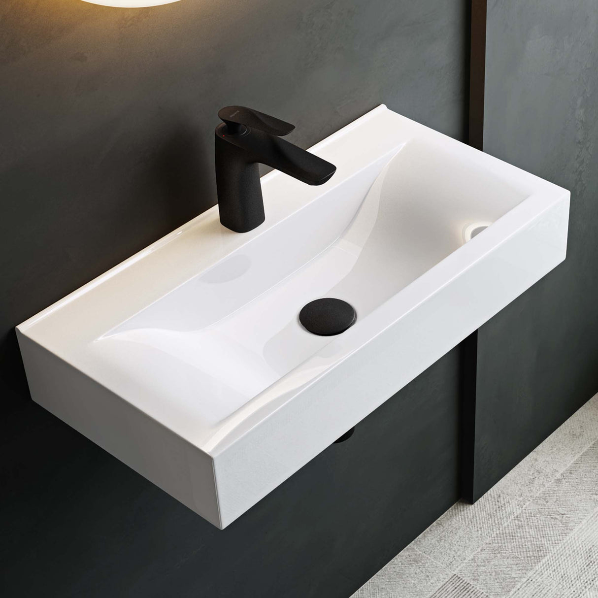 glasvilla Lavabo Suspendido sobre Encimera Baño | Rectangular | Blanco Brillante | 62x32x12cm | Cerámica | 1 Orificio para Grifo Brüssel118G