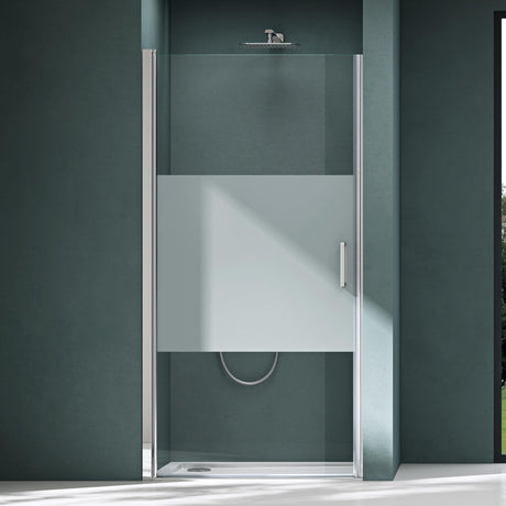 glasvilla Duschtür Nischentür Dusche Duschabtrennung Duschkabine Schwingtür 180° ESG-Sicherheitsglas mit Hebe- und Senkmechanismus Klarglas und Satiniert Streifen Teramo24K+MS D Neu