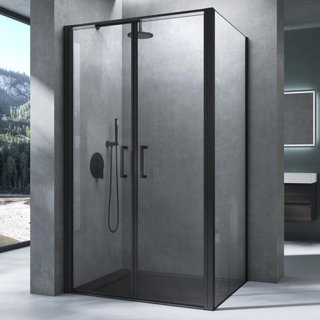 Cabine de douche Glasvilla, chromée et noire, paroi de douche avec porte pivotante, mécanisme de levage et d'abaissement, verre de sécurité trempé 8 mm, nano-revêtement Ravenna66K