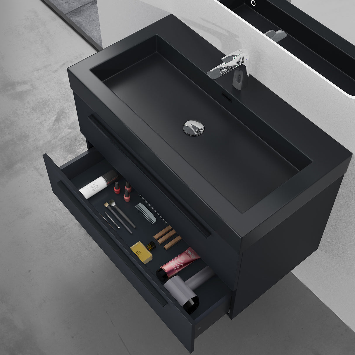 glasvilla Badmöbel-Set Waschbeckenunterschrank Waschtisch mit Unterschrank inkl. Mineralguss-Waschbecken in Anthrazit Quadratto