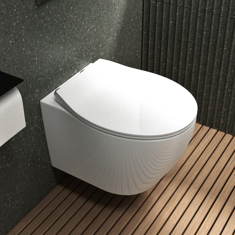 glasvilla Hänge WC Toilette Wand-WC Spülrandlos Weiß aus Keramik Wandmontage mit Absenkautomatik
