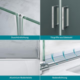 glasvilla Duschtür Nischentür dusche Duschabtrennung Duschkabine Schwingtür 180° Doppeltür 6mm ESG Nano-Beschichtung Klarglas/Satiniert Streifen/Vollsatiniert mit Hebe- und Senkmechanismus Teramo24K+MS+VS