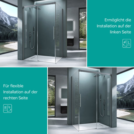 glasvilla Duschkabine Schiebetür 6mm ESG-Sicherheitsglas Duschabtrennung Seitenanstieg inkl. Soft-Close-Mechanismus Ravenna12K