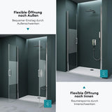 glasvilla Duschtür Nischentür dusche Duschabtrennung Duschkabine Schwingtür 180° Doppeltür 6mm ESG Nano-Beschichtung Klarglas/Satiniert Streifen/Vollsatiniert mit Hebe- und Senkmechanismus Teramo24K+MS+VS
