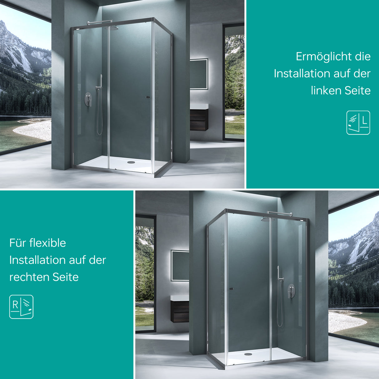 glasvilla Duschkabine Duschabtrennung Eckdusche aus Sicherheitsglas mit NANO Schiebetür 190cm Ravenna16L-K