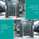 glasvilla Duschkabine Duschabtrennung Eckdusche aus Sicherheitsglas mit NANO Schiebetür 190cm Ravenna16L-K