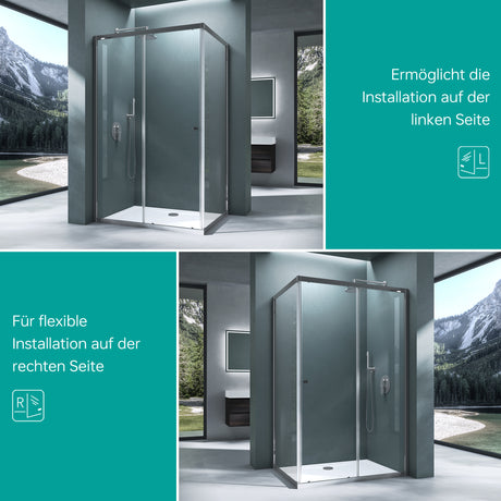 glasvilla Duschkabine Duschabtrennung Eckdusche aus Sicherheitsglas mit NANO Schiebetür 190cm Ravenna16L-K