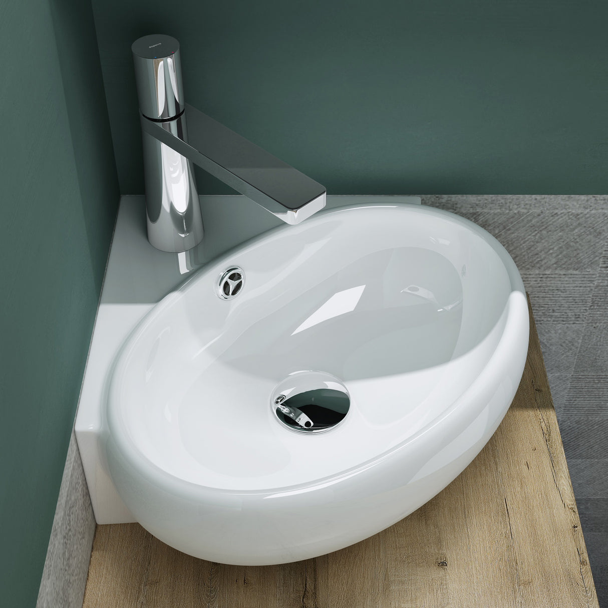 glasvilla Waschbecken Aufsatzwaschbecken Hängewaschbecken Klein Waschschale aus Keramik Weiß mit Nano-Beschichtung für das Badezimmer und Gäste-WC Brüssel002