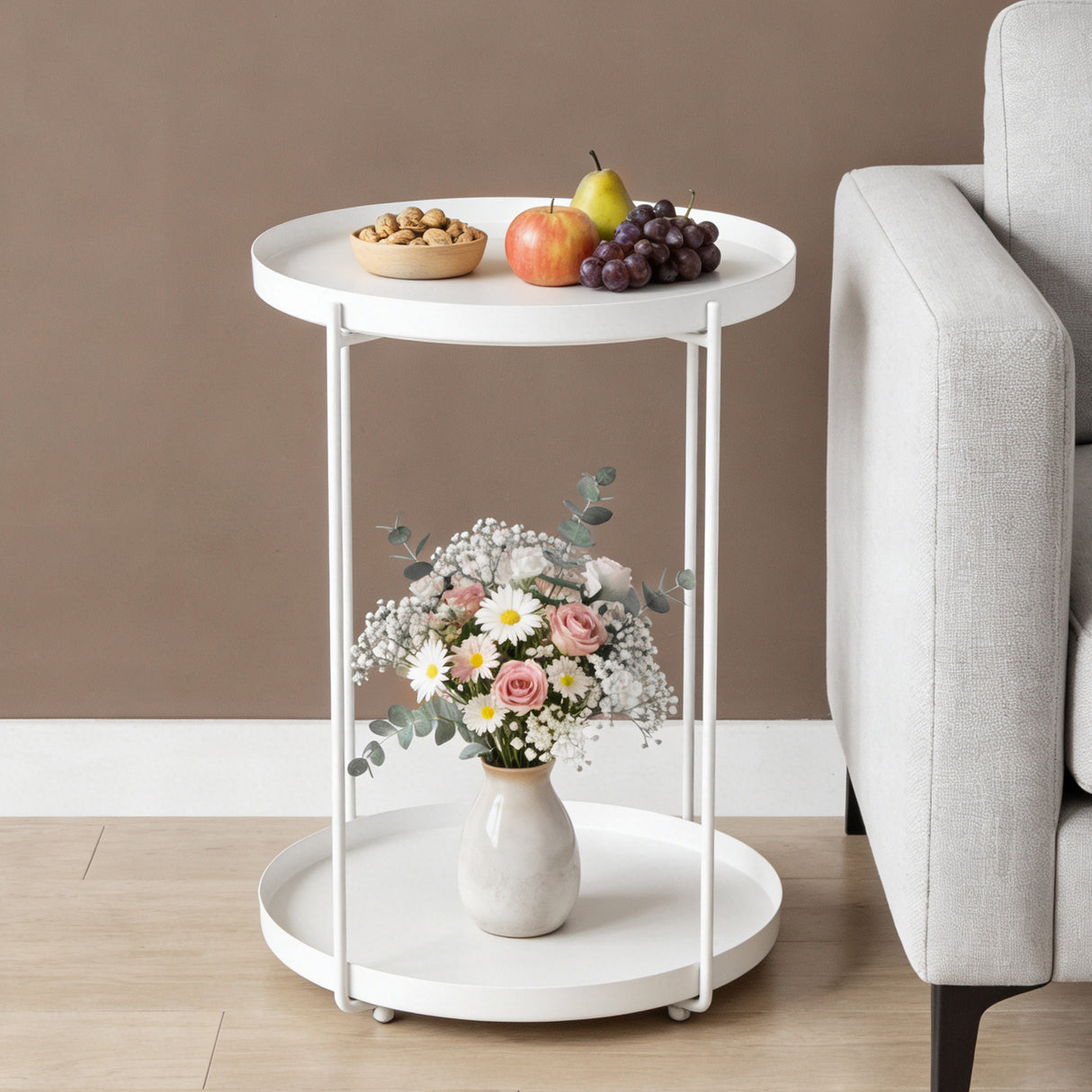 glasvilla Beistelltisch , Couchtisch klein mit abnehmbarem Tablett aus PP-Kunststoff, Sofatisch für Wohnzimmer, Schlafzimmer und Balkon, Reglo-08