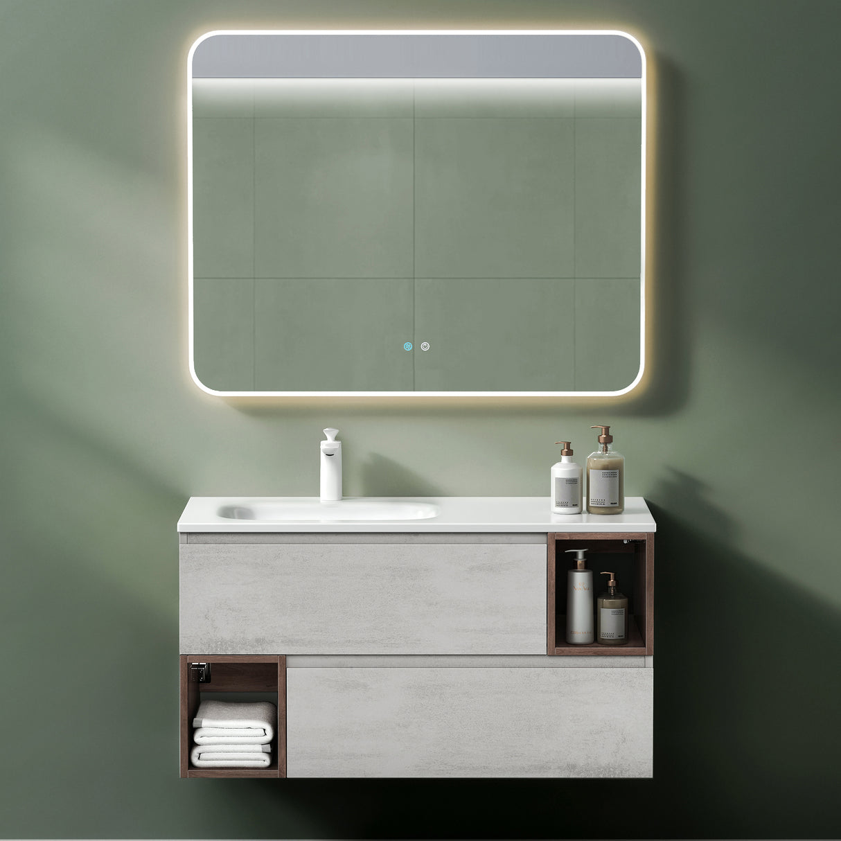 Mueble de baño Glasvilla Gemini con espejo y lavabo de mineral fundido