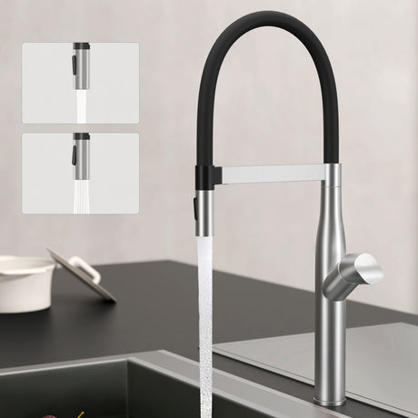 glasvilla Küchenarmatur Spültischarmatur aus Edelstahl, Küchenwasserhahn mit Einhebelmischer und magnetischer Geschirrbrause, 360° Schwenkbar Turnix-01