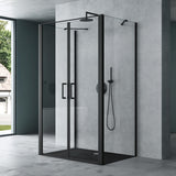 glasvilla Duschkabine U-Form Duschabtrennung Duschkabine Aluminiumrahmen ESG-Sicherheitsglas Klarglas Doppeltüre Schwarz Ravenna66UK