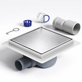 glasvilla Bodenablauf Duschablauf Edelstahl, Duschrinne quadratisch 15x15cm Duschabfluss befliesbar mit Geruchsverschluss, Haarsieb, 360°-Drehadapter, Chrom gebürstet, für Bad Dusche Balkon, KYE113-150