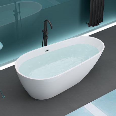 glasvilla Freistehende Badewanne Acryl Oval Acryl-Standbadewanne inkl. Pop Up Ablaufgarnitur Weiß