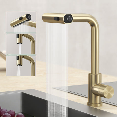 glasvilla Wasserhahn Küche Küchenarmatur mit Brause Ausziehbar, Küchenwasserhahn 360°Schwenkbar 3 Sprühfunktionen, Mischbatterie Spültischarmatur aus Edelstahl Turnix-02