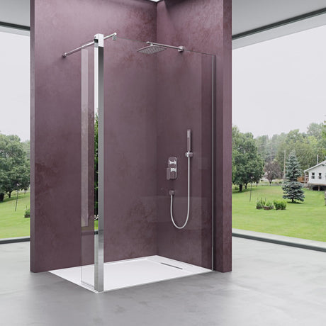 glasvilla Walk-In Duschwand für Dusche Duschabtrennung 10mm Klarglas mit 30cm Nebenteil ESG-Sicherheitsglas mit Nanobeschichtung Runder & Rechteckiger Stabilisator Bremen02K-Plus