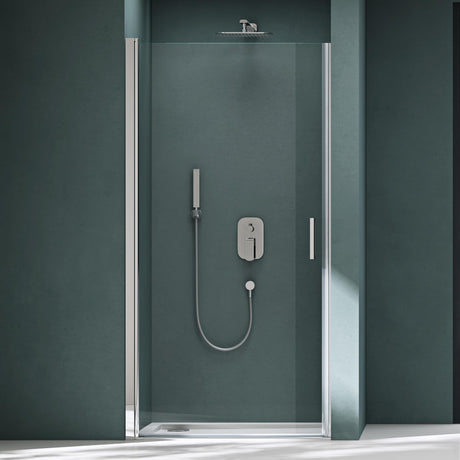 glasvilla Duschtür Nischentür Dusche Duschabtrennung Duschkabine Schwingtür 180° ESG-Sicherheitsglas mit Hebe- und Senkmechanismus Klarglas und Satiniert Streifen Teramo24K+MS D Neu